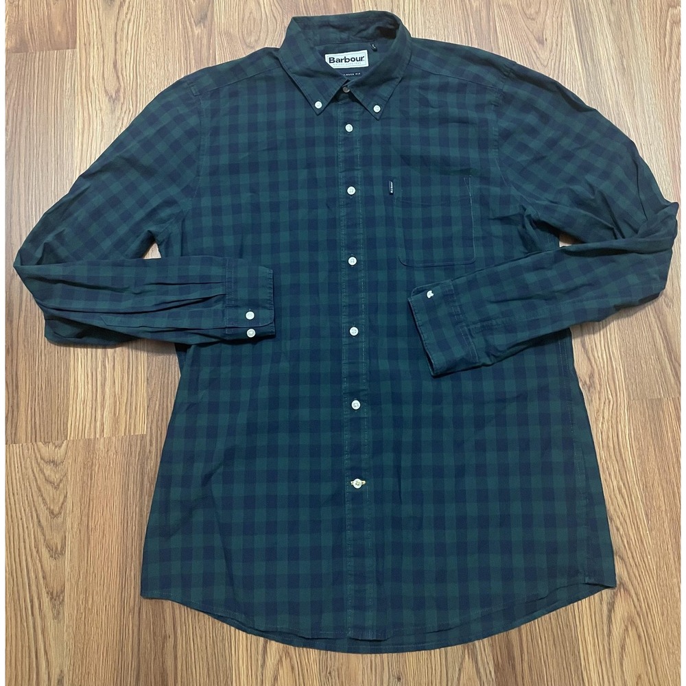 Barbour Endsleigh Shirt Mens Medium Gingham Green Tailored Fit